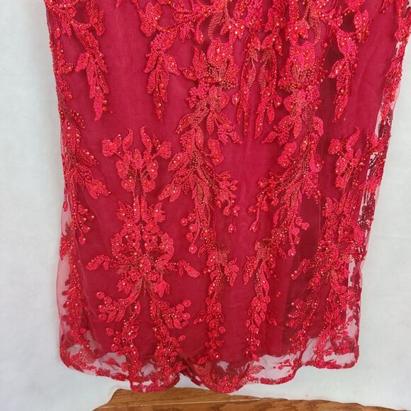 MAC DUGGAL 20330 Red Embellished Plunge Neck Illusion  Mermaid Gown (12)--$798 - Picture 6 of 13